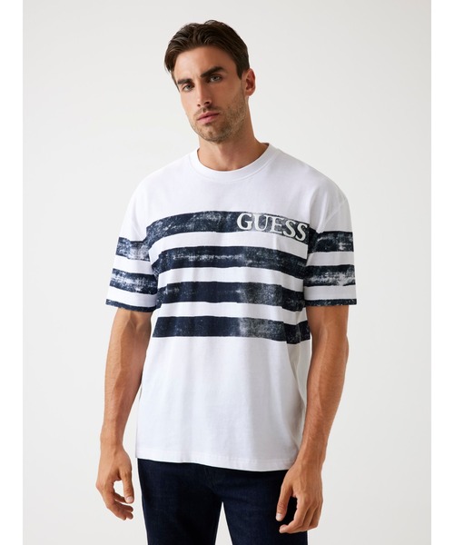 Crew Neck Short Sleeves Faded Stripes Tee 半袖Tシャツ | GUESS(ゲス