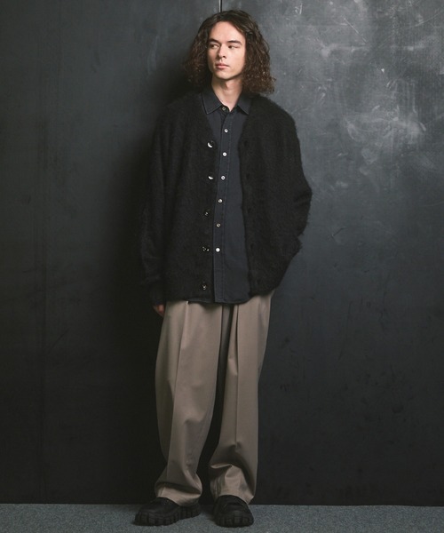 UNISEX》Prime-Over Shaggy Knit Y-neck Cardigan/プライムオーバー