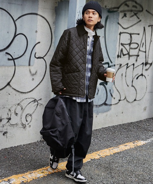 retock's】襟コーデュロイ ビッグシルエット 撥水ナイロンキルティング