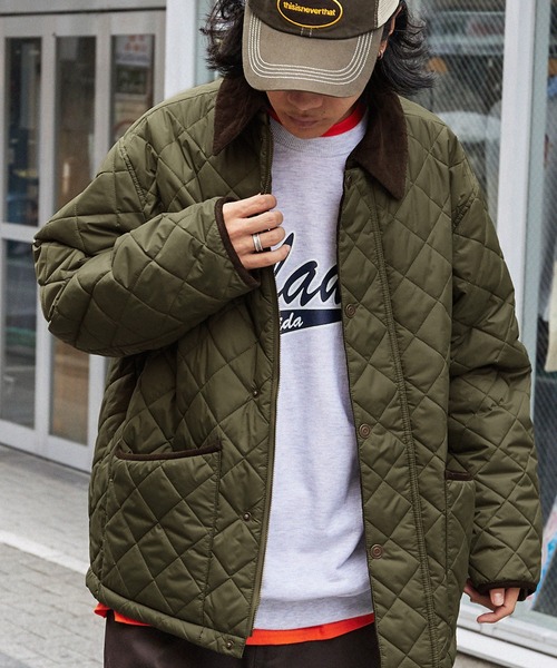 retock's】襟コーデュロイ ビッグシルエット 撥水ナイロンキルティング