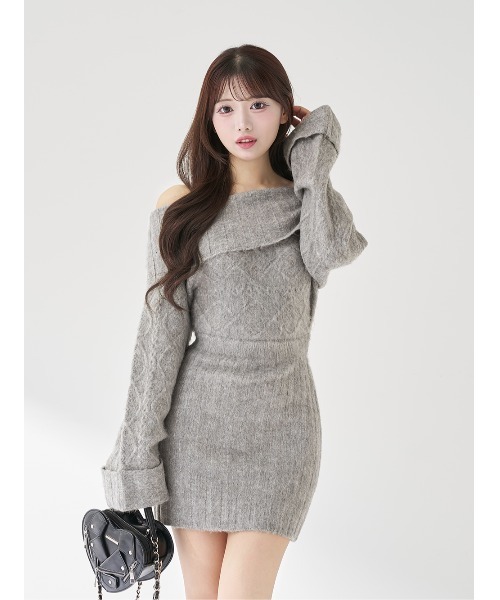 ヘアリーオフショルニットミニワンピース（ワンピース）｜Darich