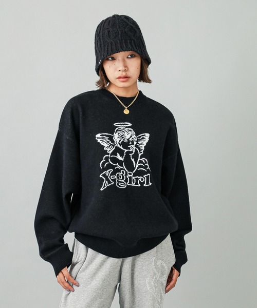 X-girl（エックスガール）の「ANGEL JACQUARD KNIT TOP（ニット