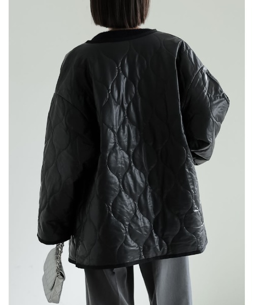 セール】[低身長サイズ有]フェイクレザーキルティングジャケット（ノー