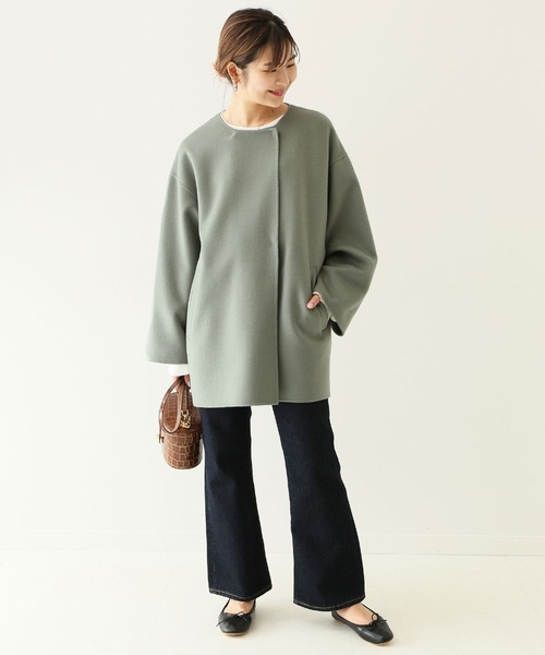 SLOBE IENA HAMILTONダブルフェイスウールノーカラーコート SLOBE IENA