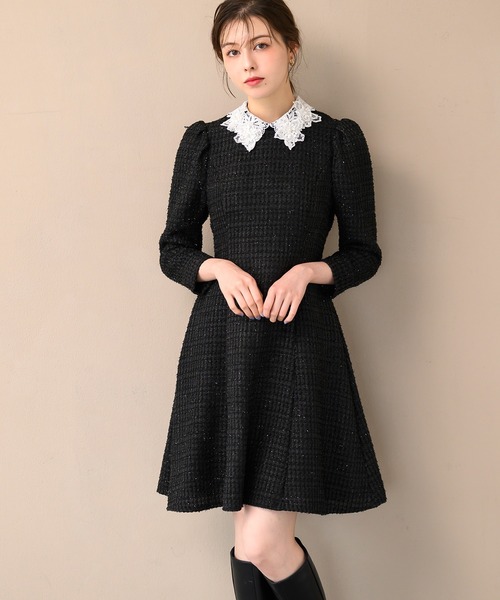 MISCH MASCH（ミッシュマッシュ）の「レース襟ミニツイードワンピース