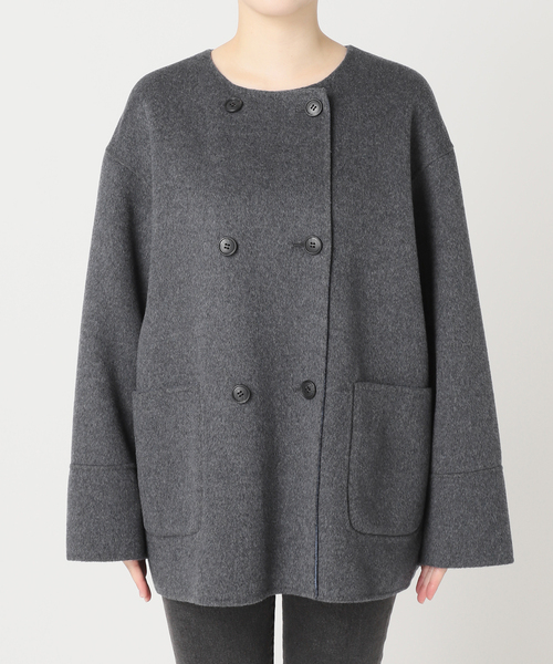 セール】《新色》リバーシブルノーカラーショートコート（ノーカラー