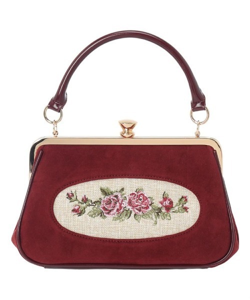 フレームローズ刺繍クロップドがま口バッグ/fint フィント