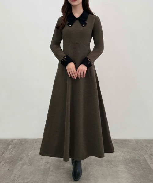 バイカラーリボンニットワンピース[高身長サイズMT/低身長サイズS有り