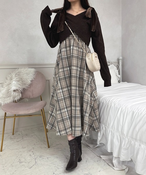 セール】肩リボンチェックワンピース【ZOZOTOWN限定アイテム