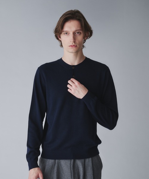 セール】wool blend henryneck cropped knit/ウールブレンドヘンリー