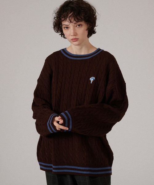 ONE POINT LOGO CABLE KNIT / ワンポイントロゴケーブルニット（ニット