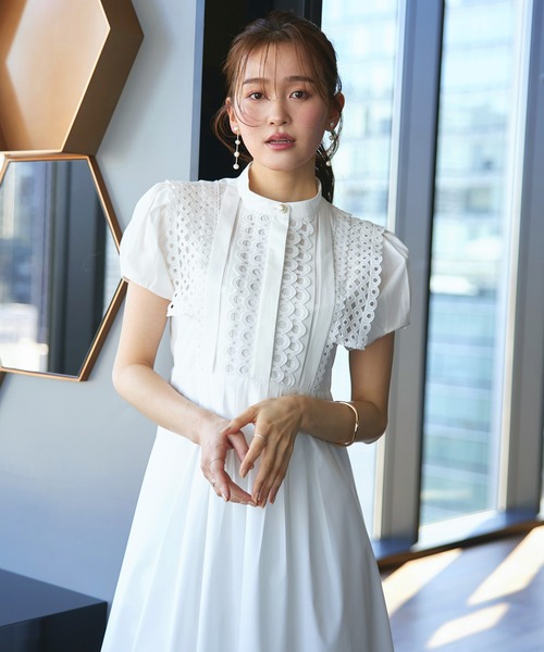 洗える ｜ スタンドカラー レース シャツ ワンピース ｜ レディース