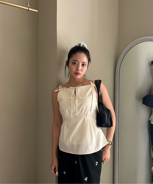 ボートネック フロントリボン キャミソールトップス FX24S023【Fano