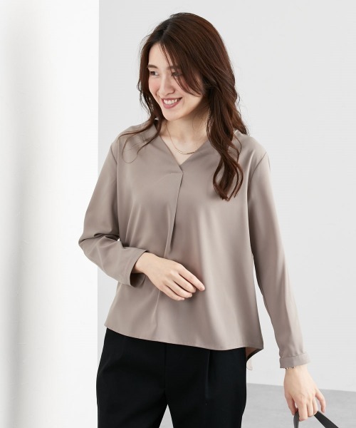 セール】ストレッチVネックブラウス 【とろみシリーズ】（シャツ