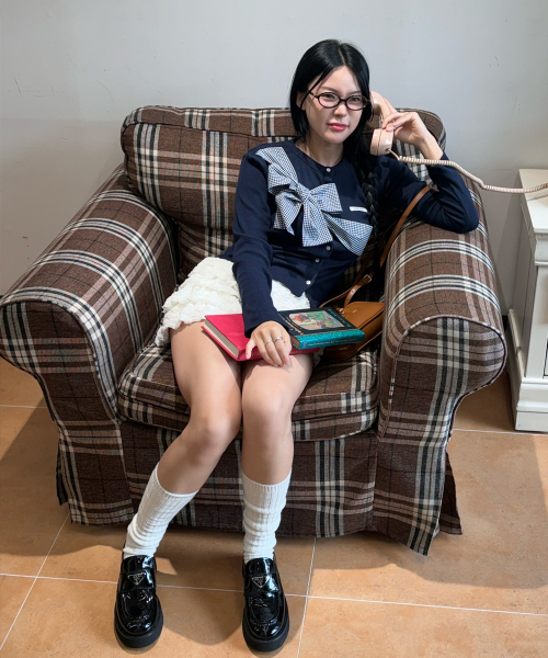 セール】リボンタイドニットカーディガン_ネイビー（カーディガン