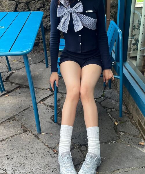 セール】リボンタイドニットカーディガン_ネイビー（カーディガン