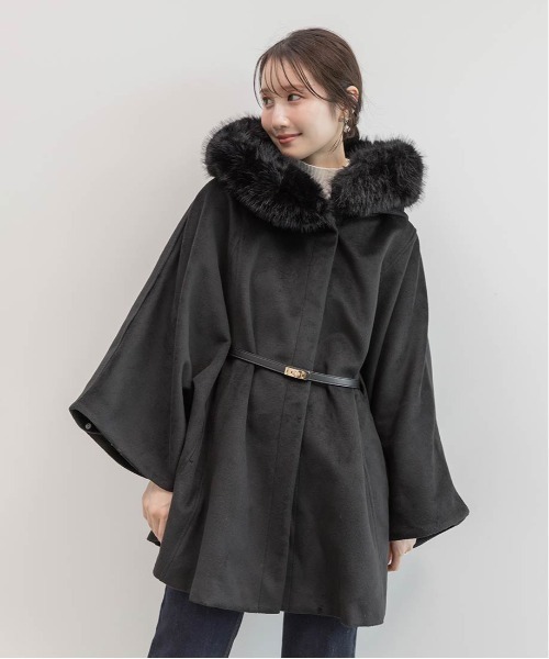 セール】2WAY ファー付きミドルケープコート（ポンチョ）｜RANDA