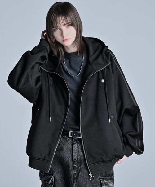 セール】line sleeve track zip parker jacket / ラインスリーブ
