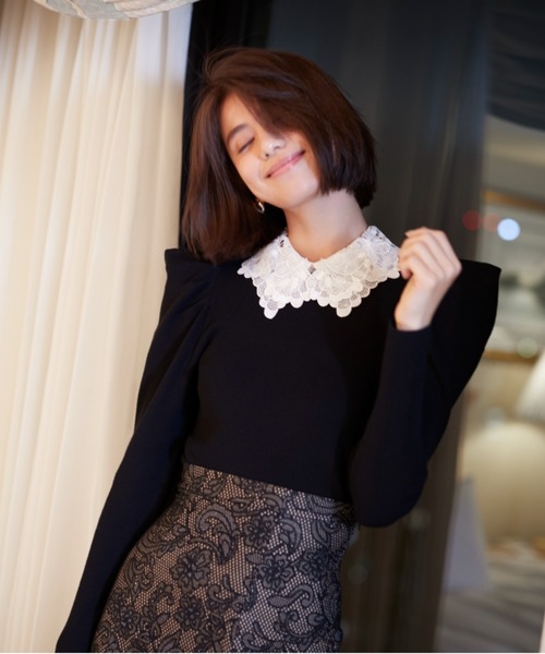 SNIDEL（スナイデル）の「Sustainableレースカラーニットプルオーバー