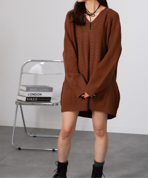 Nia(ニア)/ケーブル編み Vネックミニニットワンピース 《今季注目の