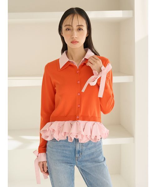 シャツドッキングヘムボリュームニットプルオーバー（ニット/セーター