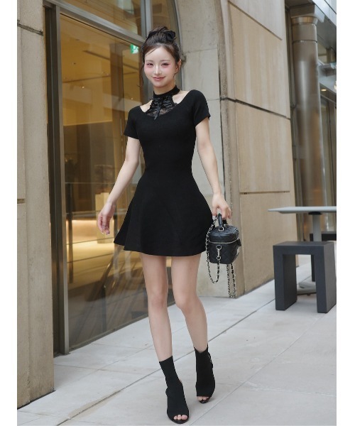 アメスリレースフレアニットミニワンピース（ワンピース）｜Darich