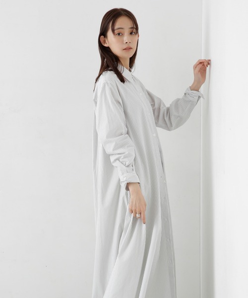 ZOZO限定】ストライプAラインロングシャツワンピース（シャツ