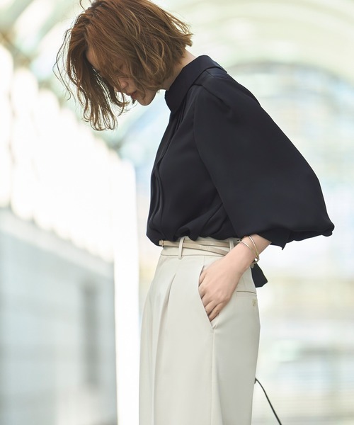 洗える ｜【ドレスアップデコルテブラウスシリーズ】シャツカラー