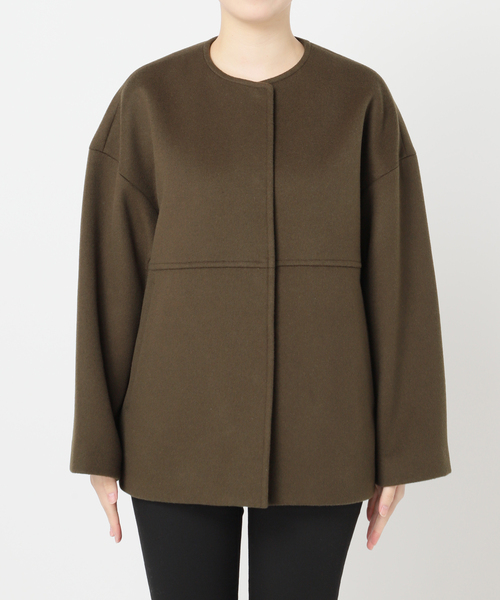 スーパー140ビーバーノーカラーショートコート（ノーカラーコート