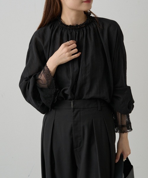 PUAL CE CIN（ピュアルセシン）の「襟袖レースプチハイネックブラウス