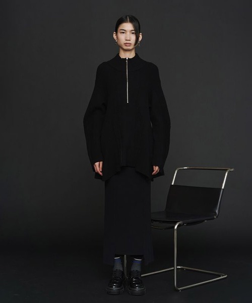 UN3D./アンスリード】PIN TUCK HALF ZIP TOP/ピンタックハーフジップ