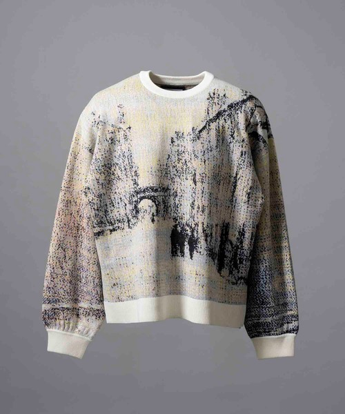 UNISEX》Prime-Over Landscape Painting Crew Neck Knit Pullover
