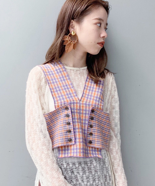 TAN（タン）の「【TAN(タン)】チェックイブキャミ/ニットビスチェ 19AW