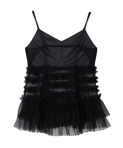 Ameri（アメリ）の「BLACK TULLE RAFFLE CAMI TOP（その他トップス