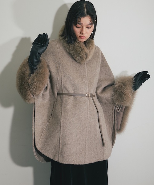 ポンチョ リアル ファー Clips Wanda Mode ウール アンゴラ混 ポンチョ