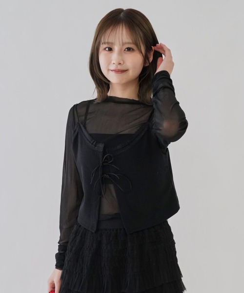 cunii 】シンプル シアートップス シースルー シースルートップス 長袖