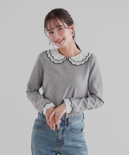 刺繍ダブルカラーレイヤードロングスリーブトップス（その他トップス