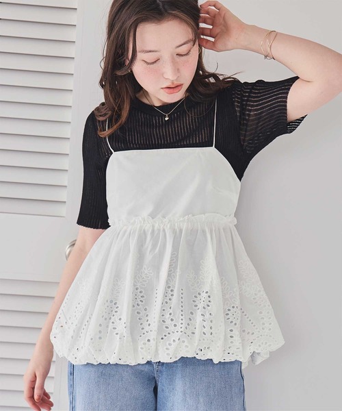 コットン刺繍レースキャミソールトップス（キャミソール）｜titivate