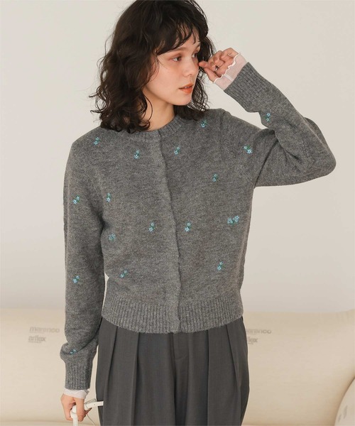 アルパカタッチフラワー刺繍カーディガン（カーディガン/ボレロ