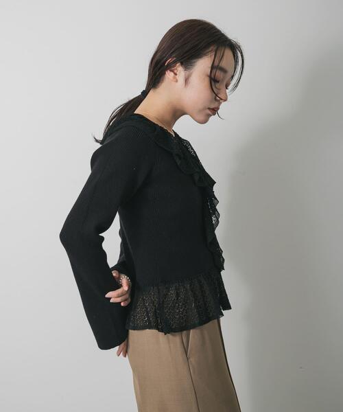 セール】『洗濯可』フリルレースフレアスリーブニット（ニット