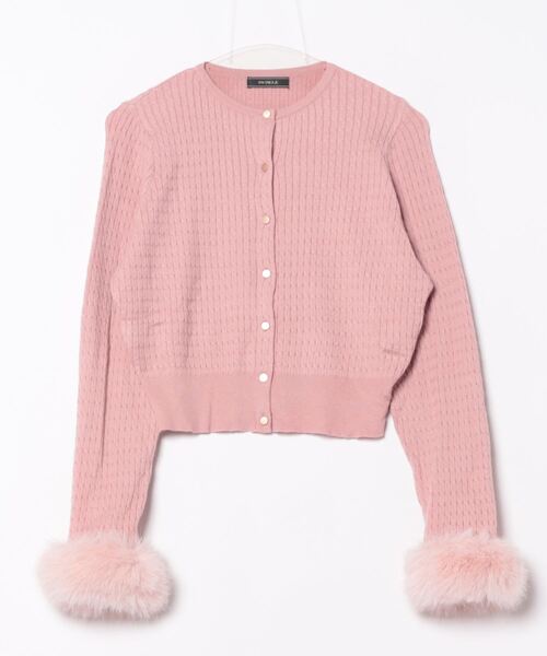 SWINGLE（スウィングル）の「袖ファーミニケーブルカーディガン