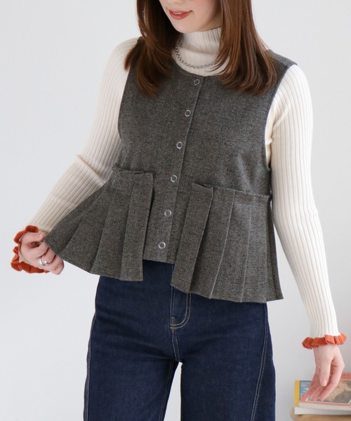 セットアップ対応〉2wayプリーツツイードベスト（ベスト）｜cepo（セポ