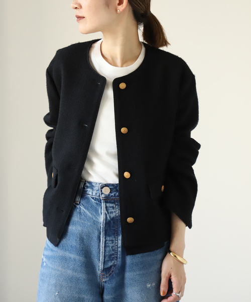 セール】ノーカラーツイードジャケット（ノーカラージャケット