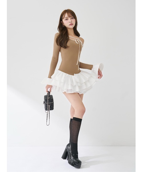 デザインネックリボンミニワンピース（ワンピース）｜Darich