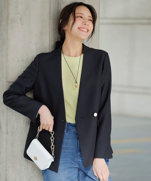 褒めらレディストレッチ カラーレス ジャケット（ノーカラージャケット