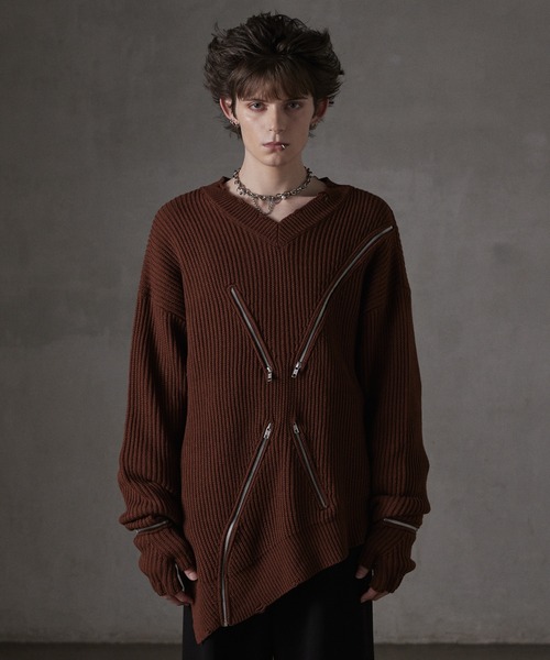 GRANCY】ZipDesign Asymmetry Knit / ジップデザイン アシンメトリー