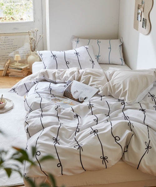 布団カバーセット ストライプリボン柄 2点セット｜シングル 【furry