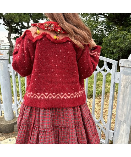 PINK HOUSE（ピンクハウス）の「チェリーモチーフ使いヨークニット