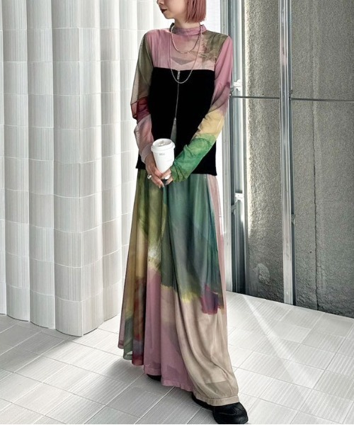 Ameri（アメリ）の「ELIZABETH STAINED GLASS SHEER DRESS（ワンピース
