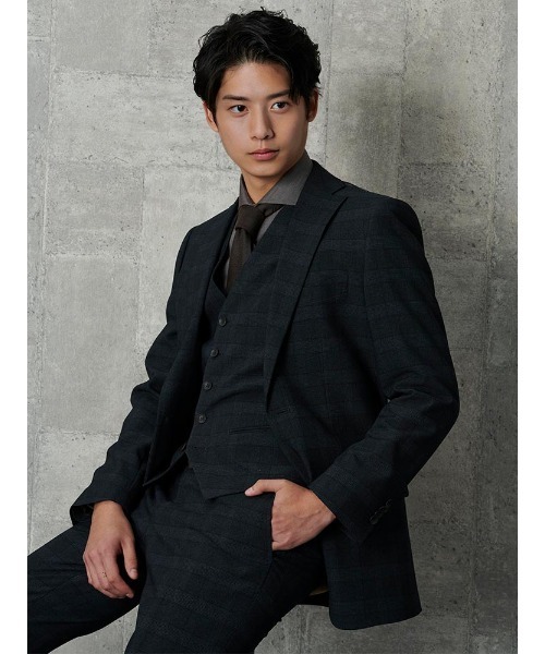 スーツセレクト スーツ 3ピース ストライプ セットアップ ネイビー 美